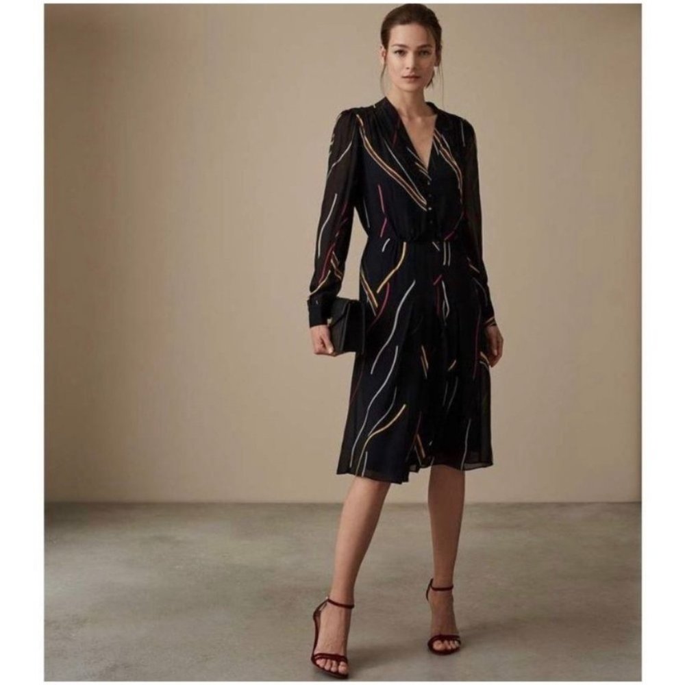 Reiss Caralisa Printed Button Front Midi Dress